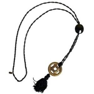 Vintage Doncaster Heavy Medallion Necklace Black Metal Chain Gold Tone